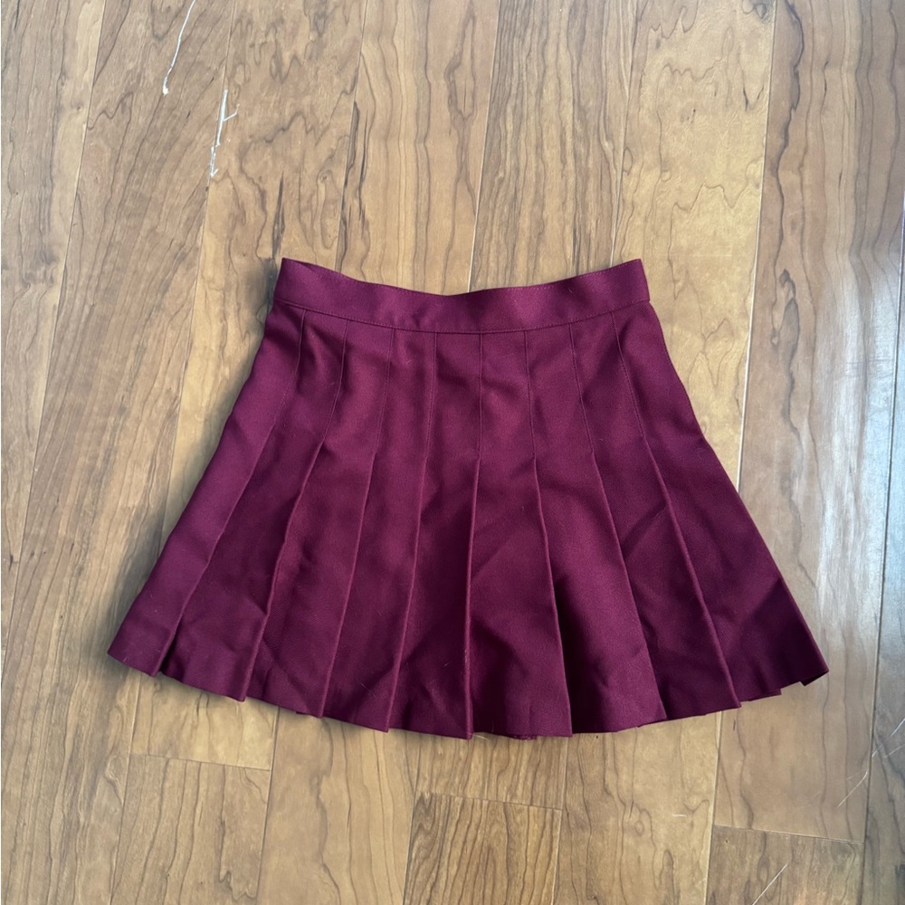 American Apparel Red Mini Skater Skirt with Pleats for Casual Work